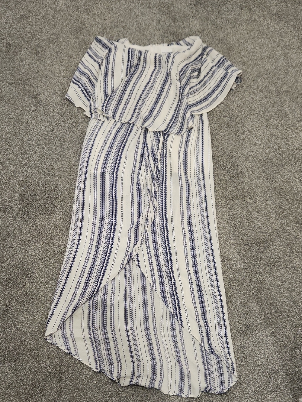 Skylar + Madison White and Blue One-Shoulder Maxi Dress